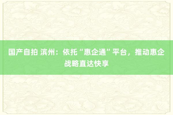 国产自拍 滨州：依托“惠企通”平台，推动惠企战略直达快享