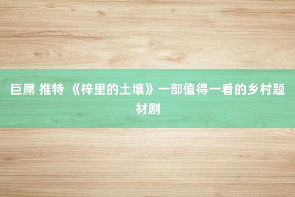 巨屌 推特 《梓里的土壤》一部值得一看的乡村题材剧
